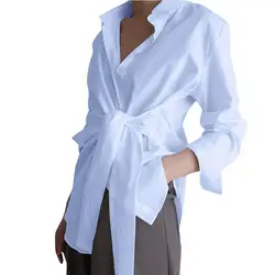 Chemise à col rabattu et boutons de laçage, chemise asymétrique à la mode, pull Sexy 