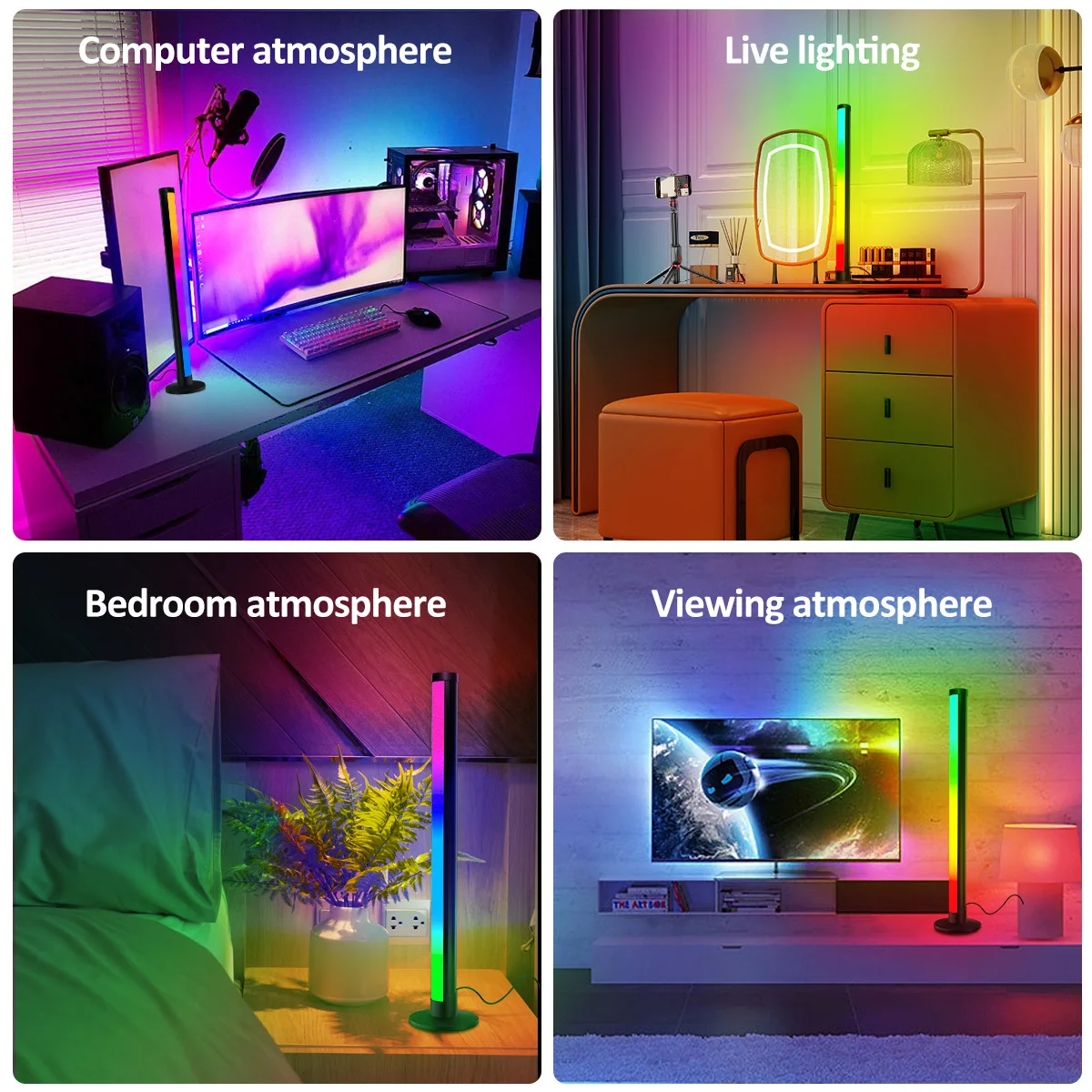 Cefrank Illuminazione armadio RGB 4 x 30 cm Kit barra luminosa a LED RGB collegabile per vetrina, Smart App e telecomando, Sincronizzazione musicale, Modalità scena, Multi-colori