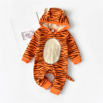 

Newborns Long Sleeve Hooded Romper Infant Baby Boys Girls Cartoon Tiger Printed Ears Tail Winter Jumpsuit Kids Clothes 3-24M A20