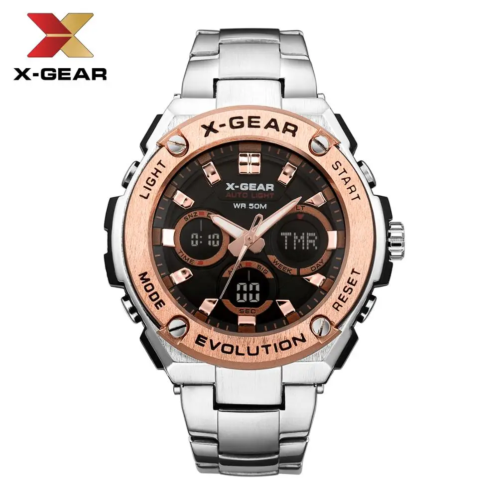 Кварцевые часы люксовый бренд X-GEAR часы Мужские механические часы из нержавеющей стали часы 3788 водонепроницаемые кварцевые наручные часы с календарем