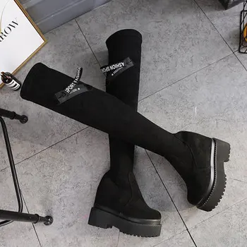 

Zhen emperor high-heeled shoes for women in autumn and winter new wedge heels with thick soles inside the knee boots