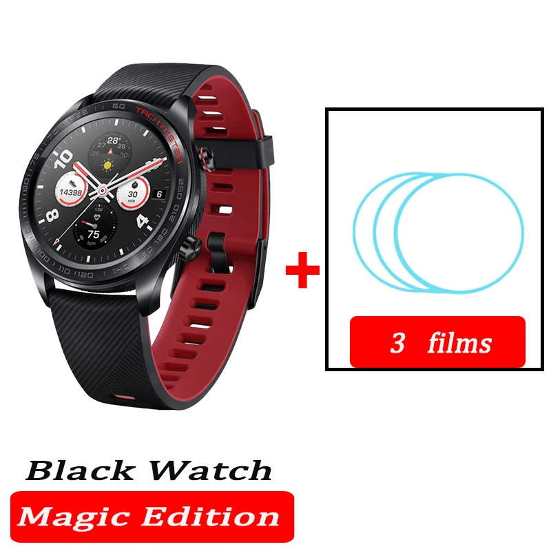 Huawei часы magic Honor часы Magic SmartWatch сердечного ритма водонепроницаемый трекер сна трекер работы - Цвет: black n 3 films