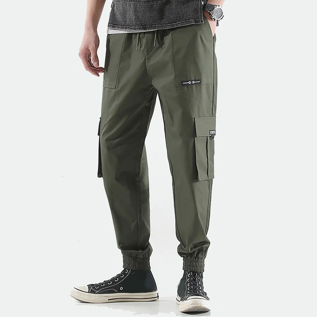 Feitong pantalones hombre Мужская Осенняя мода ретро сплошной цвет мульти-карман длинные брюки