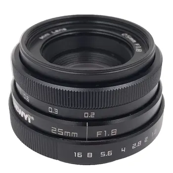

25mm F1.8 Camera Lens Mini CCTV C Mount Wide Angle Lens for Sony for Nikon for Canon DSLR Alumium Alloy Adapter Black