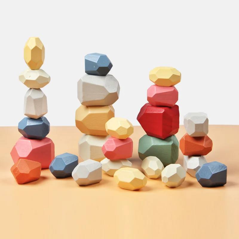 Baby Toy Natural Wooden Rocks Stacking Creative Balancing Stones Building Blocks 