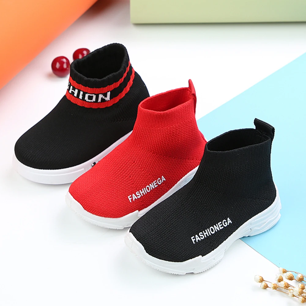 

Kids Sneakers Children Casual Shoes Breathable Knit Socks Sneakers 2019 Fashion Boys Girls Slip On Running Shoes Footwear D35
