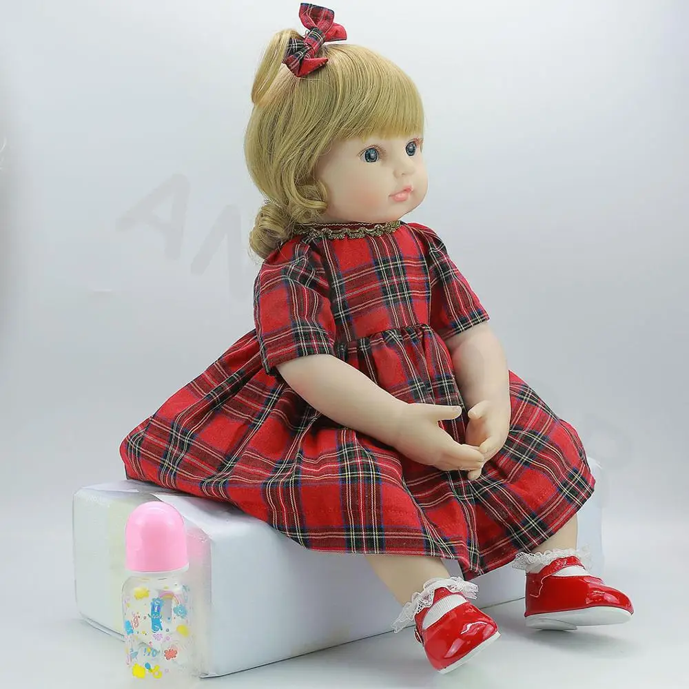 58cm Silicone Classic Houndstooth Princess Skirt Foreign Trade Simulation Reborn Baby Doll Soft Doll Silicone Reborn Baby Dolls