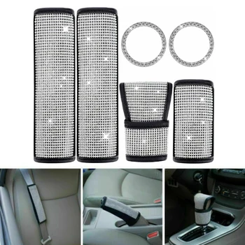 

New Arrival High Quality 6Pcs Seat Belt Cover Crystal Diamond Handbrake Cover Bling Shift Gear Knob Cover