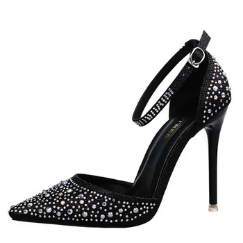 

YECHNE Vrouwen Rhinestone Sandalen Gouden Zilver Roze Extreme Hoge Hakken Wedding Sandalen Fashion Sexy Rose Rood Puntschoen