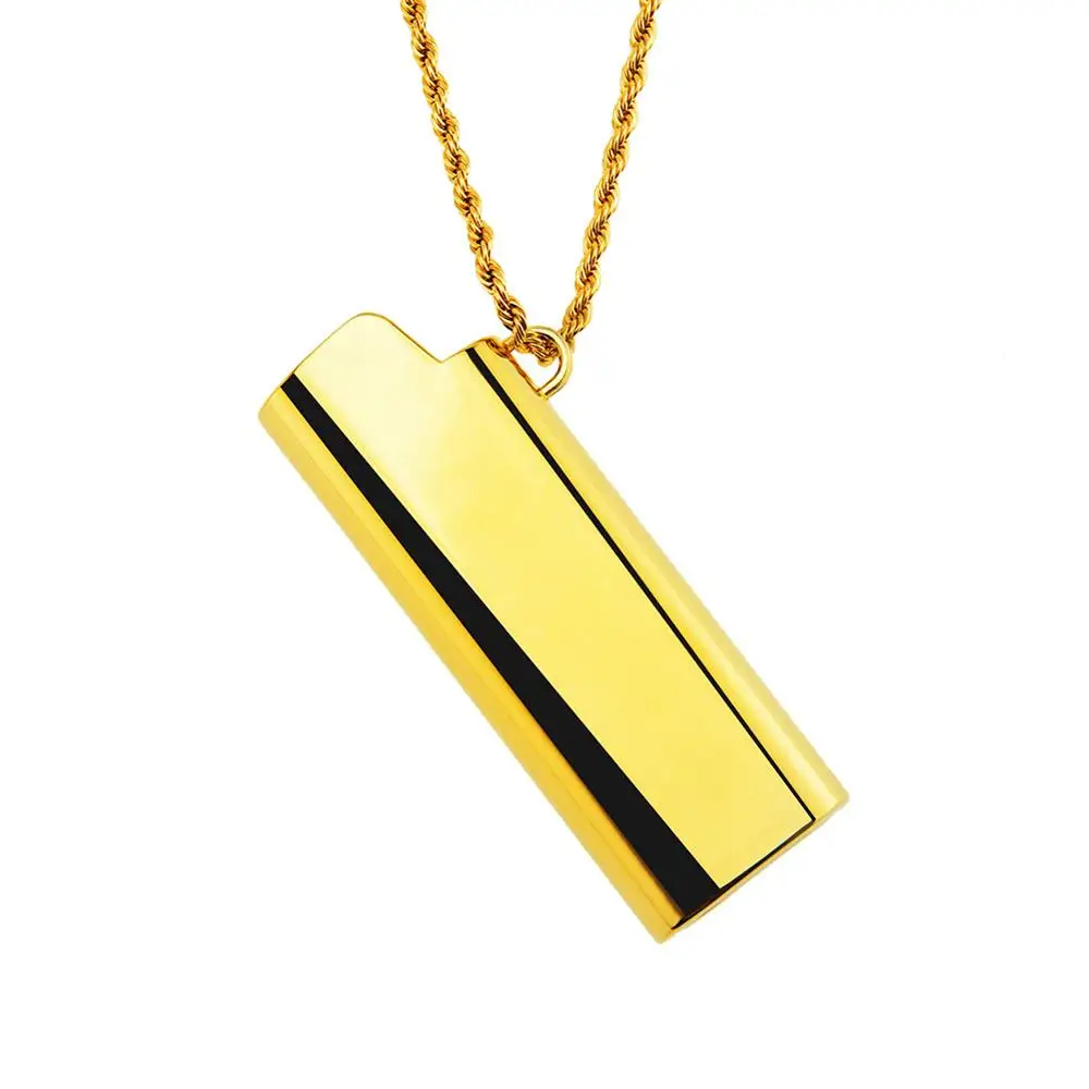 

Hiphop Stainless Steel Lighter Cover shape pendant necklaces with 70cm long chain Hip hop necklace jewelry