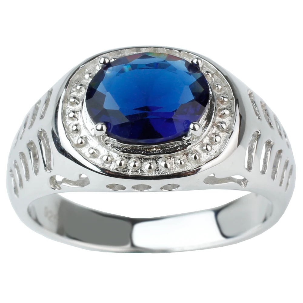 

Genuine 925 Sterling Silver Ring for Men Hollowed Band Big Oval 8x10mm Stone Men's Wear Jewelry R504