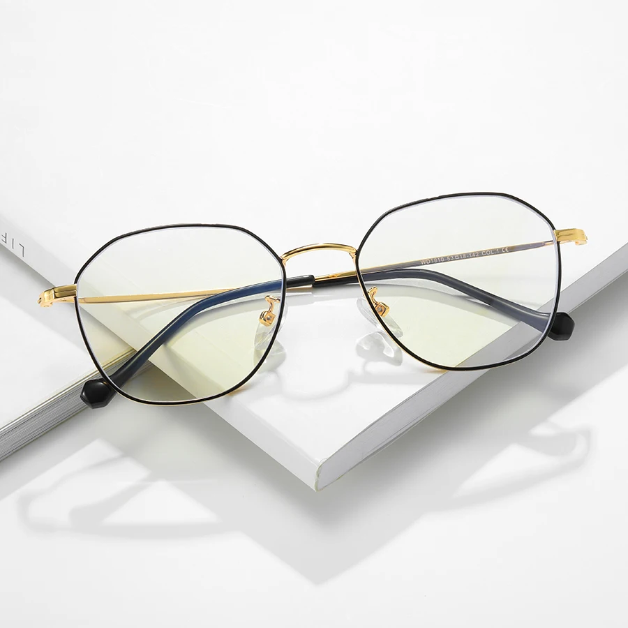 Kisunrise New Anti Blue Light Polygon Optical Frame Fashion Woman Men Glasses Retro Myopia Frames Metal Eyeglasses KS094