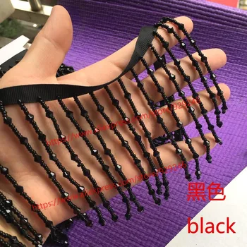

long black crystal beads fringe lace for dress and shoes ornaments white AB crystal beaded lace for garments hat bags accessory