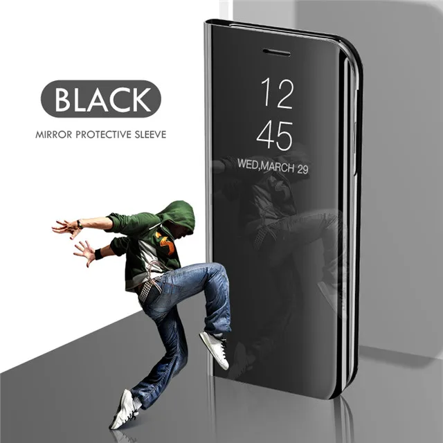 Зеркальный флип-чехол для телефона для samsung Galaxy Note 10 Pro 9 8 S10 5G S9 S8 плюс S10E S7 край A80 A70 A50 A30 A10 A7 J4 J6 крышка - Цвет: Черный