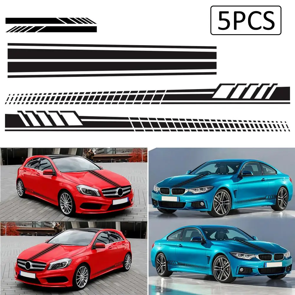 

5PCS Car Side Stripes Skirts Graphics Vinyl Sticker Decals Racing Sport Car Stickers Auto Body DIY Car Accessories