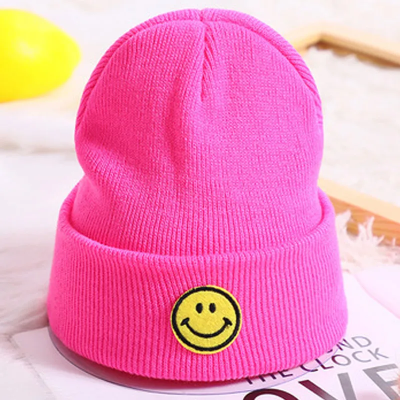 hot pink Детские зимние шапки для детей 2-5 лет; милые вязаные шапочки для мальчиков и девочек; цвет желтый, розовый, черный, оранжевый, зеленый - Цвет: hot pink