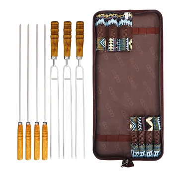 

7 PCS/Set Outdoor BBQ Tool Stainless Steel Bbq Needle Barbecue Fork Roasting Sticks U Shape Shish Kebab Skewers with Storage Bag