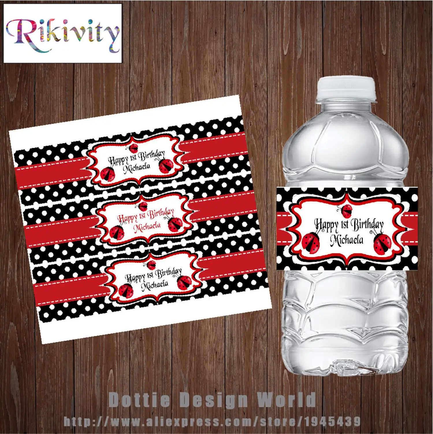 20 шт. персонализированные этикетки Rikivity для бутылки с водой божьей коровкой вина
