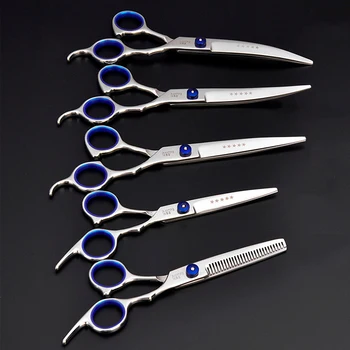 

7" Stainless Steel Hair Scissors Cutting Barber Gromming Curved Blade Up Curved Down Straight Tooth Curved Hairdressing Scissors