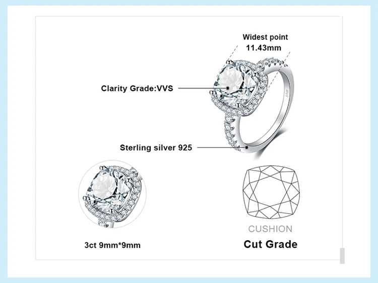 Ювелирные изделия 3ct CZ Halo обручальное кольцо 925 пробы серебряные кольца для женское кольцо на юбилей Свадебные Кольца из серебра 925 пробы, ювелирные изделия