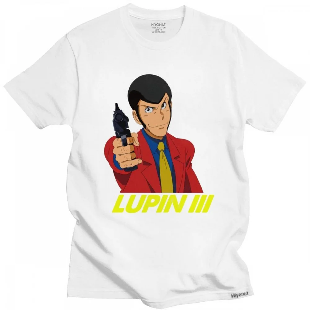 Мужская футболка Kawaii Lupin с круглым вырезом и коротким рукавом принтом манги