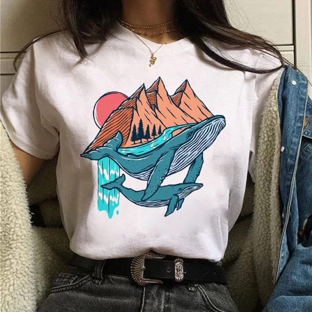 Maycaur Women Graphic Forest Mountain T Shirts Casual 90s Ulzzang Summer Printing Lady Clothes Tops Tees Print Female Tshirts 4