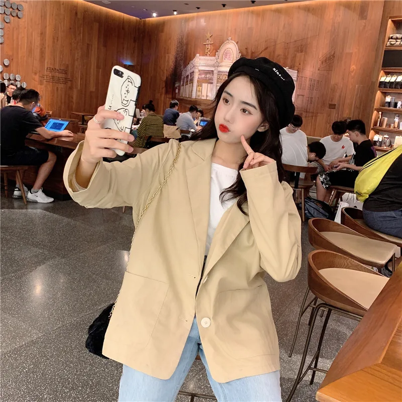 

Price + 5 Photo Shoot Net Price Korean-style Suit Jacket Solid Color Hemp Cotton Loose Casual Suit Women's