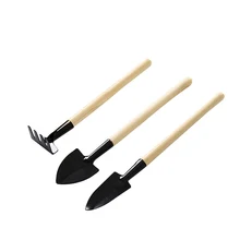 Cheap 3pcs/set Mini Garden Tools Set Small Shovel/Rake/Spade Wooden Handle Metal Head Garden Tools For Office & Family Gardening Gift