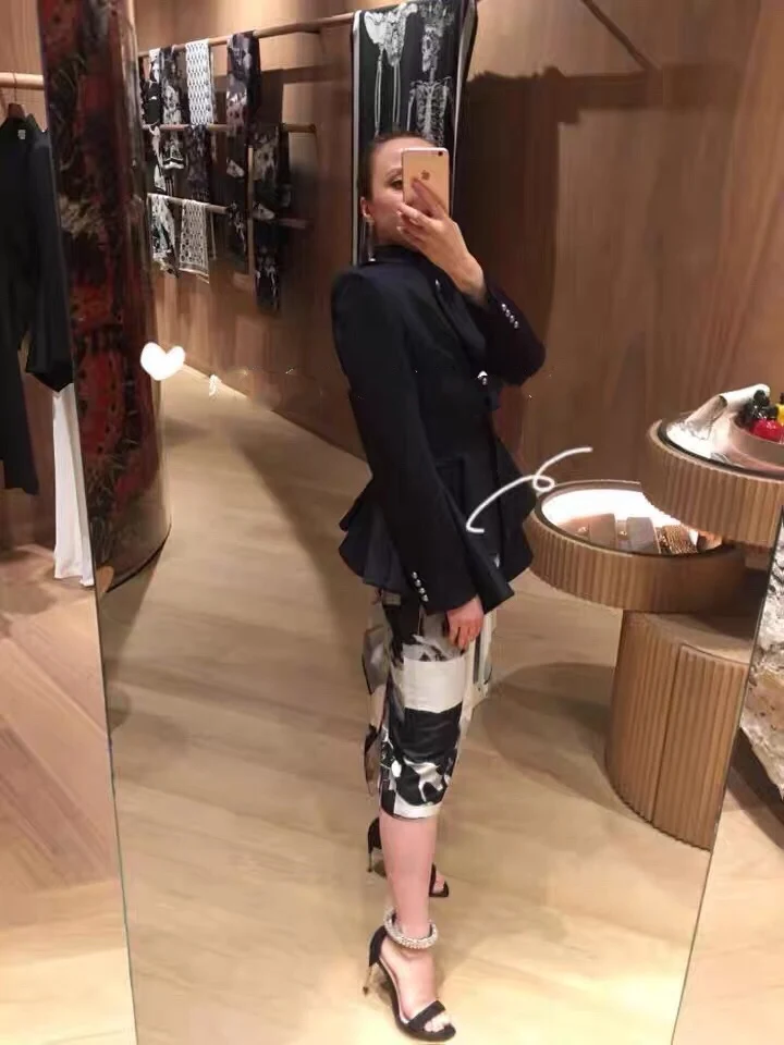 New Arrival Spring Women Clothes Fashion Asymmetrical High Waist Skirt Jacket Elegant Office Ladies Black Blazer