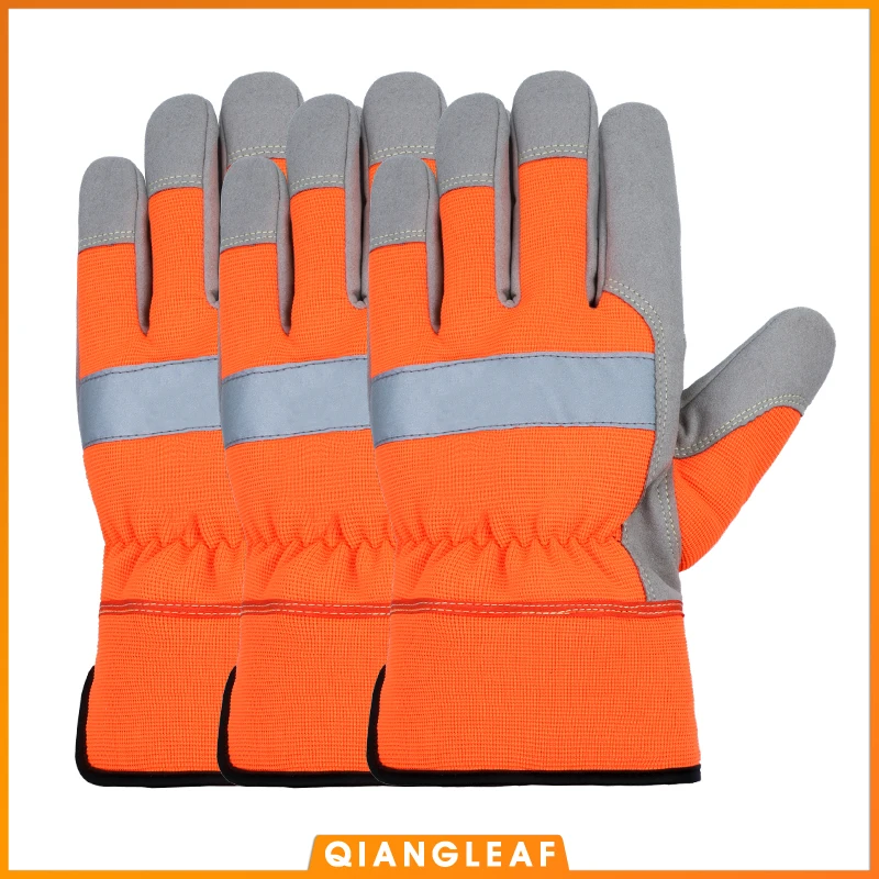

QIANGLEAF 3PCS Shockproof Work Gloves Soft Microfiber Winter Warm Thick Anti Impact Gloves Security Neutral Orange Mitten 9112