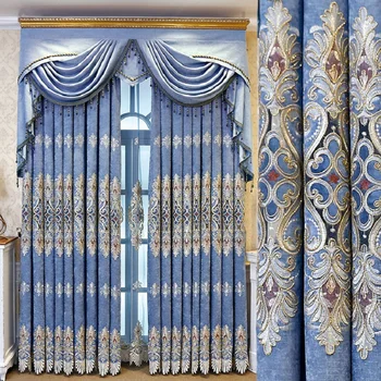 

Advanced European European style living room curtain bedroom hollow chenille curtain embroidered curtain tulle
