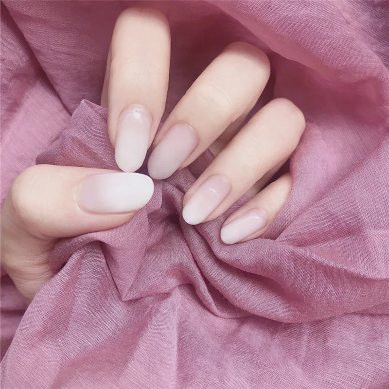 

24pcs/Set Simple White Gradient Fake Nails Pre-design Round Head Full Cover Artificial Nail Art Tips Finger Manicure False Nails