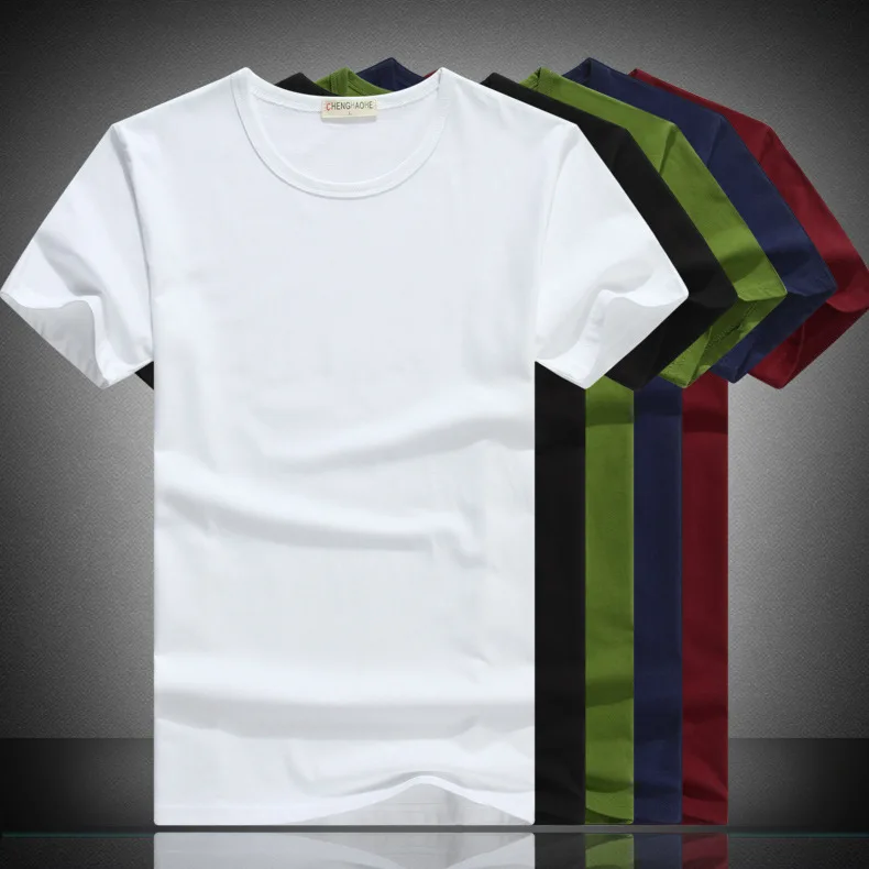 

2020 New Men's Summer Round Neck T-shirt Solid Color Men's Short-sleeved Slim T-shirt Top Men's White T-shirt
