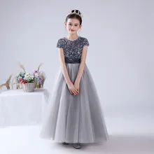 Sequins Cap Sleeve Flower Girl Dress For Wedding and Party Long Christmas Junior Girls Formal Pageant Party Princess Gown