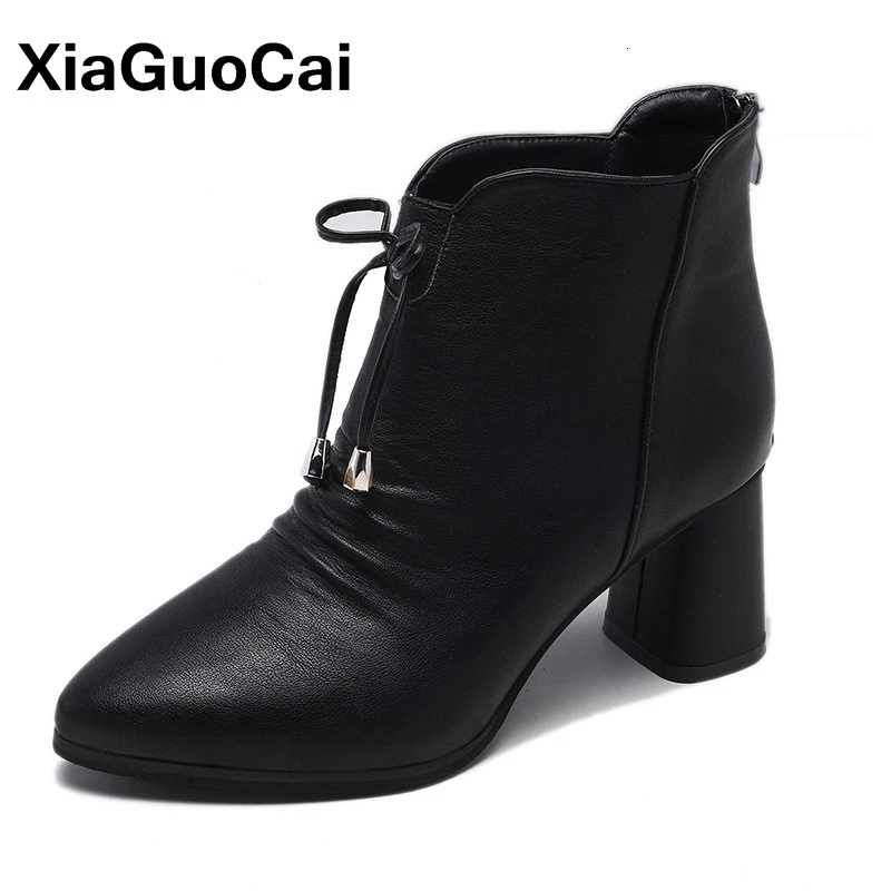 

2019 Autumn Winter Women Boots Pointed Toe High Heels Woman Shoes With Zipper Comfortable Female Ankle Boots High Quality