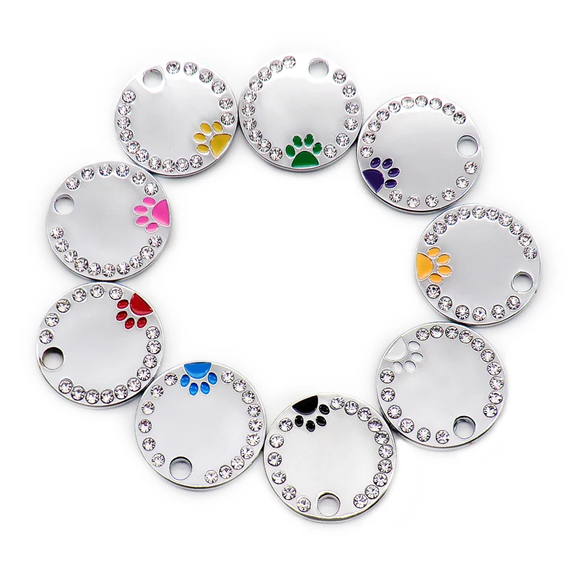 Wholesale Rhinestone Pawstrip Blank Dog ID Tag dog tags necklace Paw Puppy Dog Collar Pendant Customized Dog Tag Collar Cat Tags