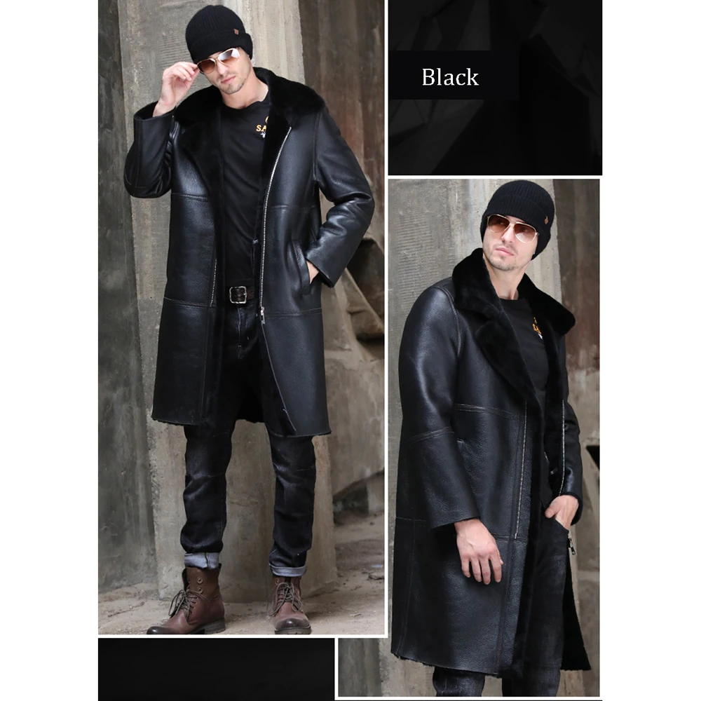 SANI Long Sheepskin Shearling Fur Jacket Men Winter Fur Coat Real Sheepskin Leather Genuine Suedue Thicken Long Fur Outwear