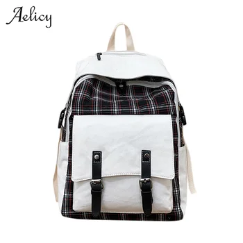 

Simple Plaid Pattern Backpack Canvas Women Shoulder Bag New Teenager Girl School Backpack Female Mochilas Bagpack Large Capacity