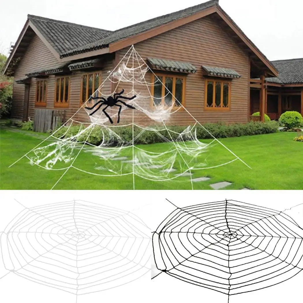 

Halloween Spider Net Decorations Large Stretchy Dense Spider Web Black, White