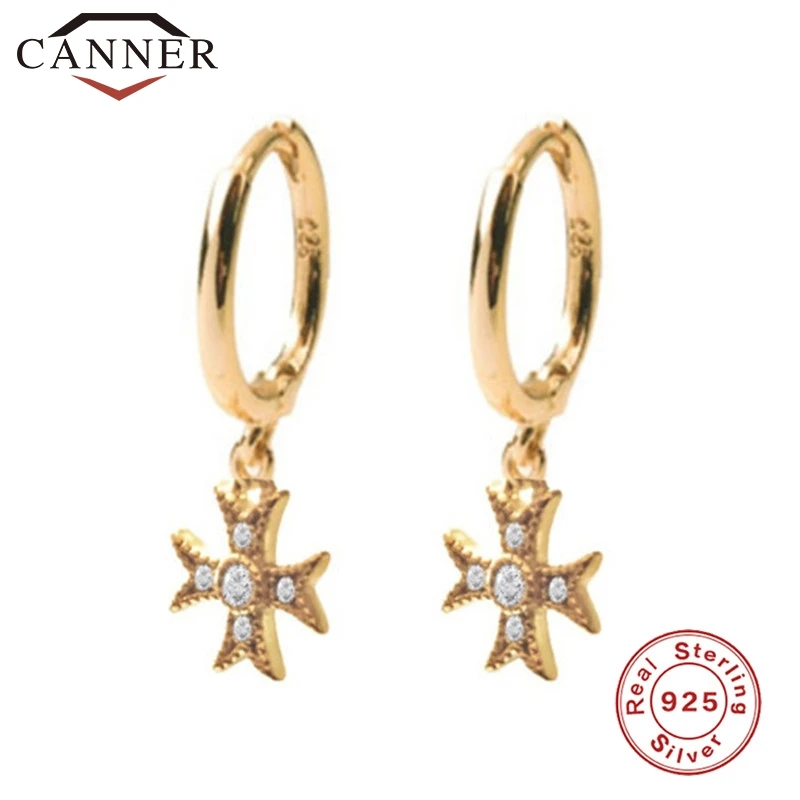 cross gold INS, 925 пробы, серебряные, звезда, луна, циркон, маленькие серьги-кольца для женщин, простой: золото, серебро, круглые серьги с голубем мира - Окраска металла: cross gold