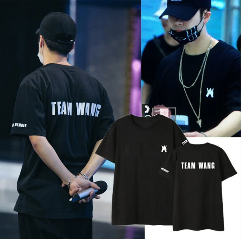 

Unisex Kpop GOT7 Jackson Team Wang Summer Short Sleeve Black T-Shirt T Shirt Cotton Casual Leisure High Quality
