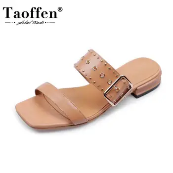 

Taoffen New Woman Summer Shoes Real Leather Buckle Sandals Woman Slippers Fashion Simple Vacation Woman Footwear Size 33-40