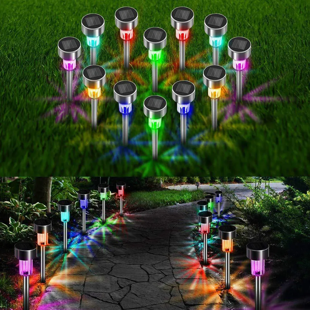 Outdoor LED Solar Garden Light Lawn Lamps Stainless Steel Pathway Stakes Disk Spike Landscape Lighting for Yard Ground Street (2)