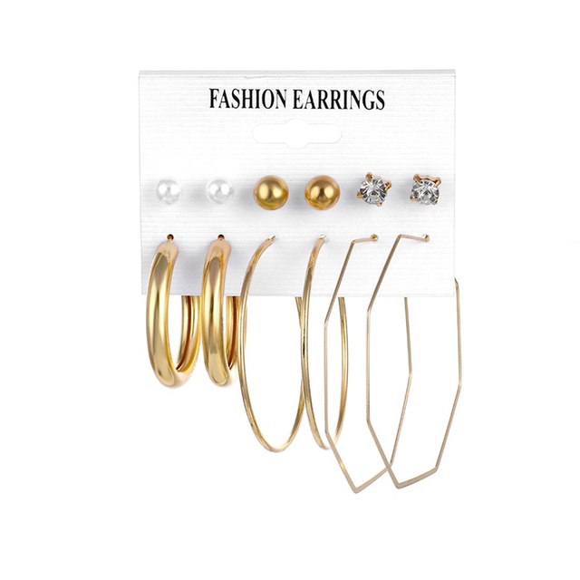 Gold Color Big Circle Hoop Earrings Set for Women Vintage Steampunk Ear Clip Wedding Party Jewelry Gift 2019 Wholesale