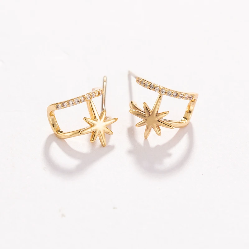 

1Pair Gold Color Star Rhinestone Hollow Stud Earrings Women Jewelry Korea Simple Trendy Hexagram Meteor Round Small EarringsE590