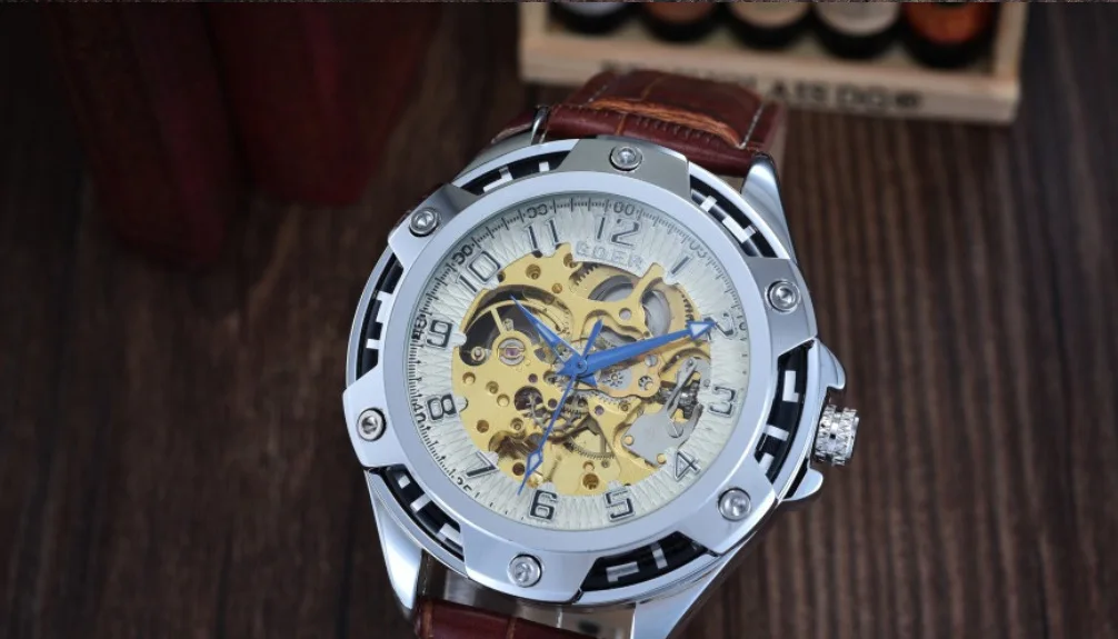 

Goer1 Fully Automatic Machinery Stereo Watchcase Arab with Numbers Surface Hollow out Trainspotter Large Dial Table Gz0060