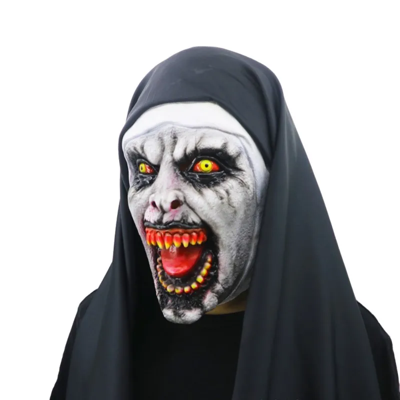 

The Nun Horror Mask Cosplay Valak Scary Latex Masks With Headscarf Full Face Helmet Halloween Party Props