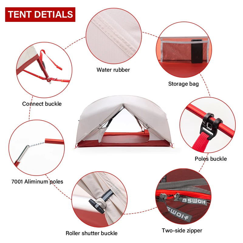 BSWolf 2 Persons Camping Tent Ultralight 20D 380T Nylon Double Layer Waterproof Backpacking Tent for Hiking Travel with free mat 2