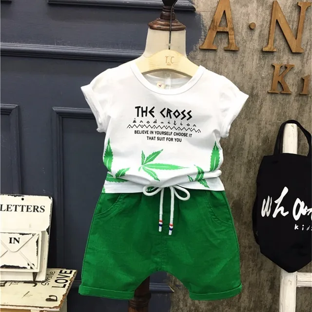 Children Clothes Fashion Summer Baby Girls Clothing Boys Sports T-Shirt Shorts 2Pcs/Sets Toddler Cotton Costume Kids Tracksuits XH zhuye S White