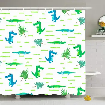 

Shower Curtain Set with Hooks 72x78 Crocodile Funny Decor Kid Baby Pattern Backdrop Animals Wall Paper Boy Wrapping Wildlife